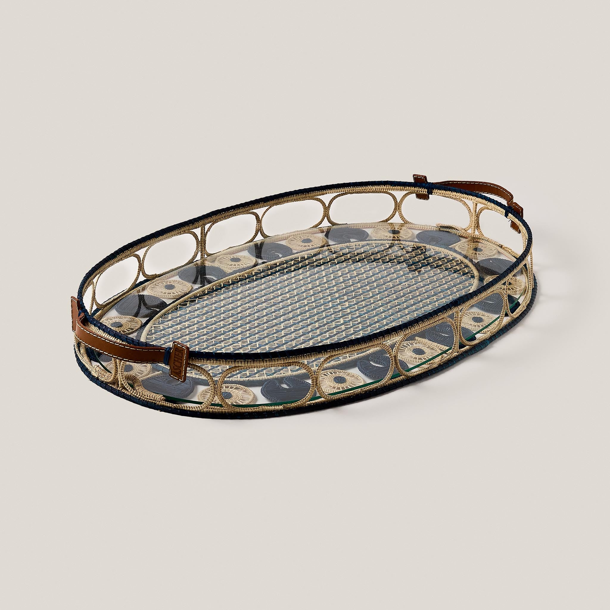 IRACA PALM LEATHER TRAY large Nuit
