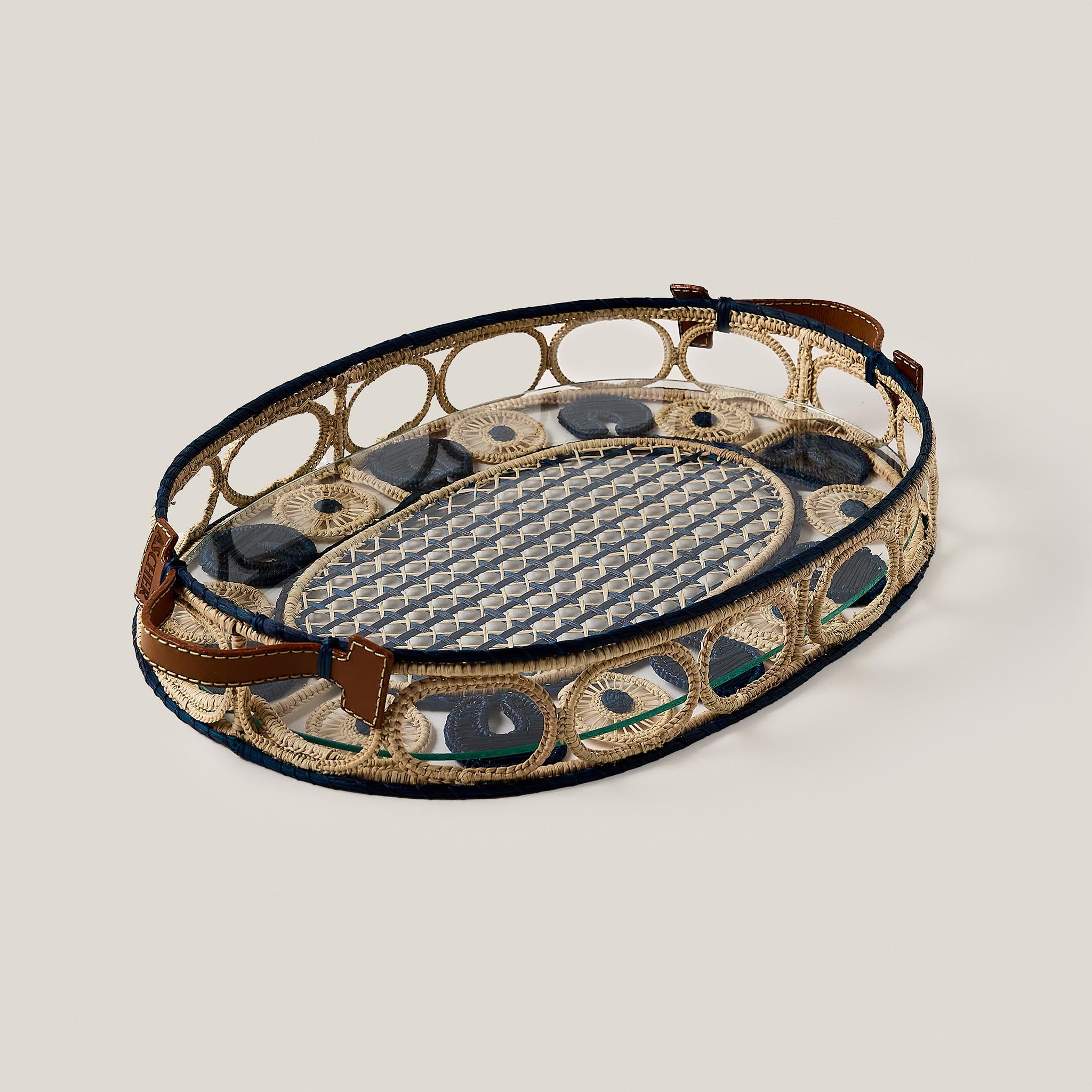 IRACA PALM LEATHER TRAY small Nuit