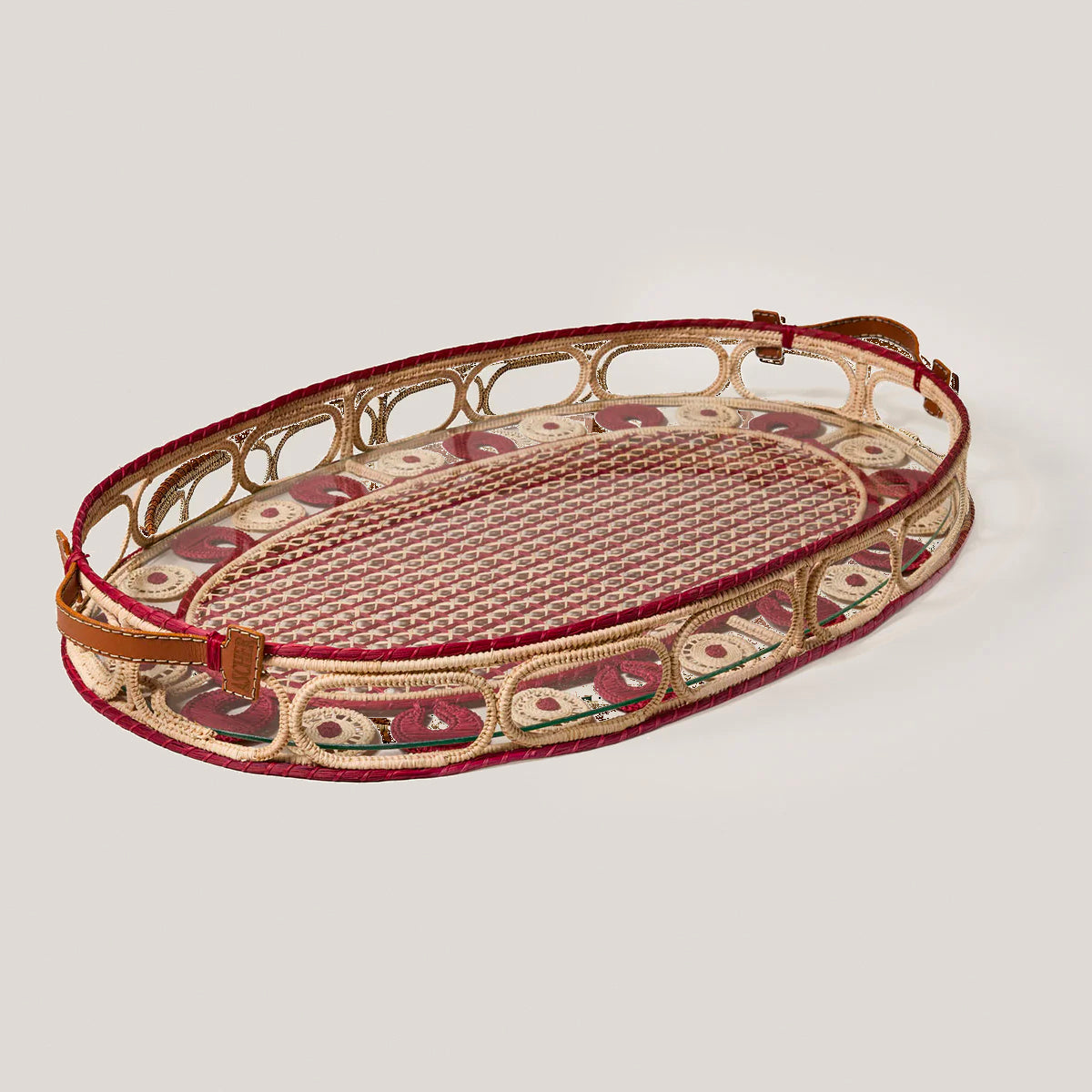 IRACA PALM LEATHER TRAY LARGE CHERRY