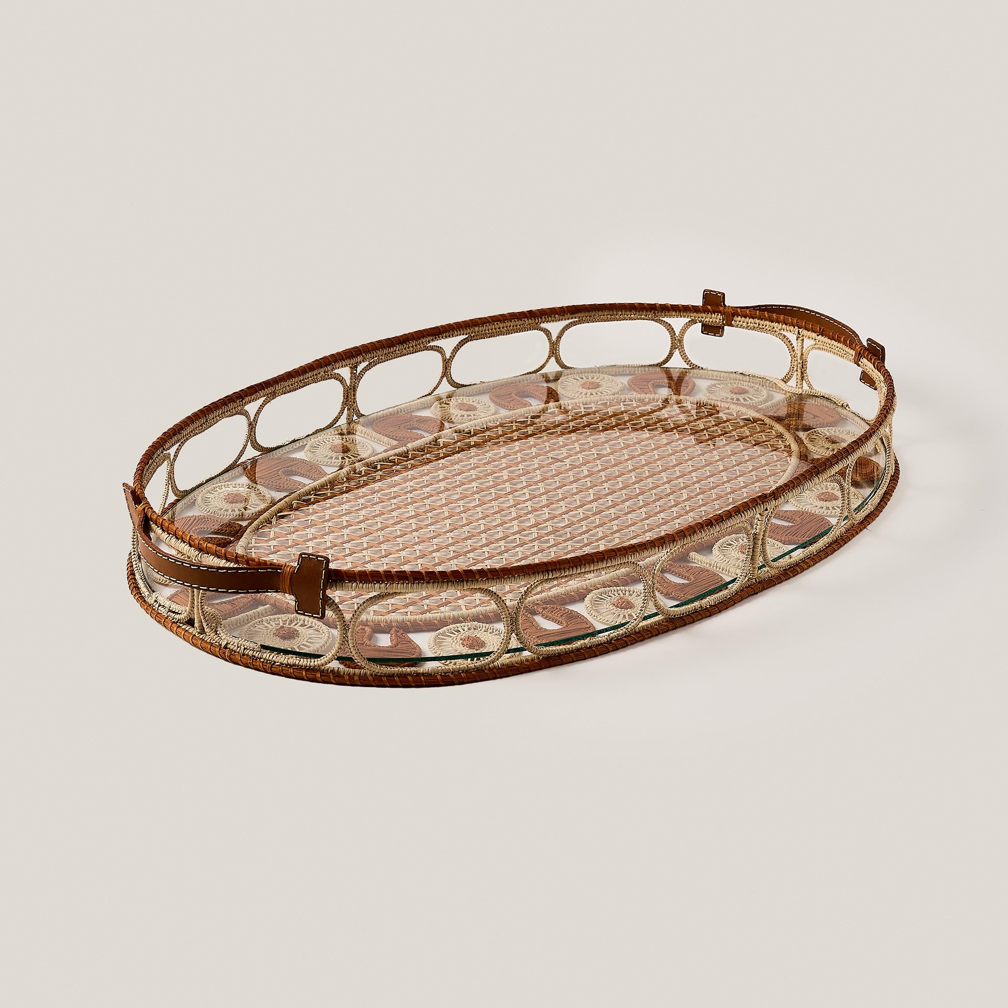 IRACA PALM LEATHER TRAY LARGE PAILLE