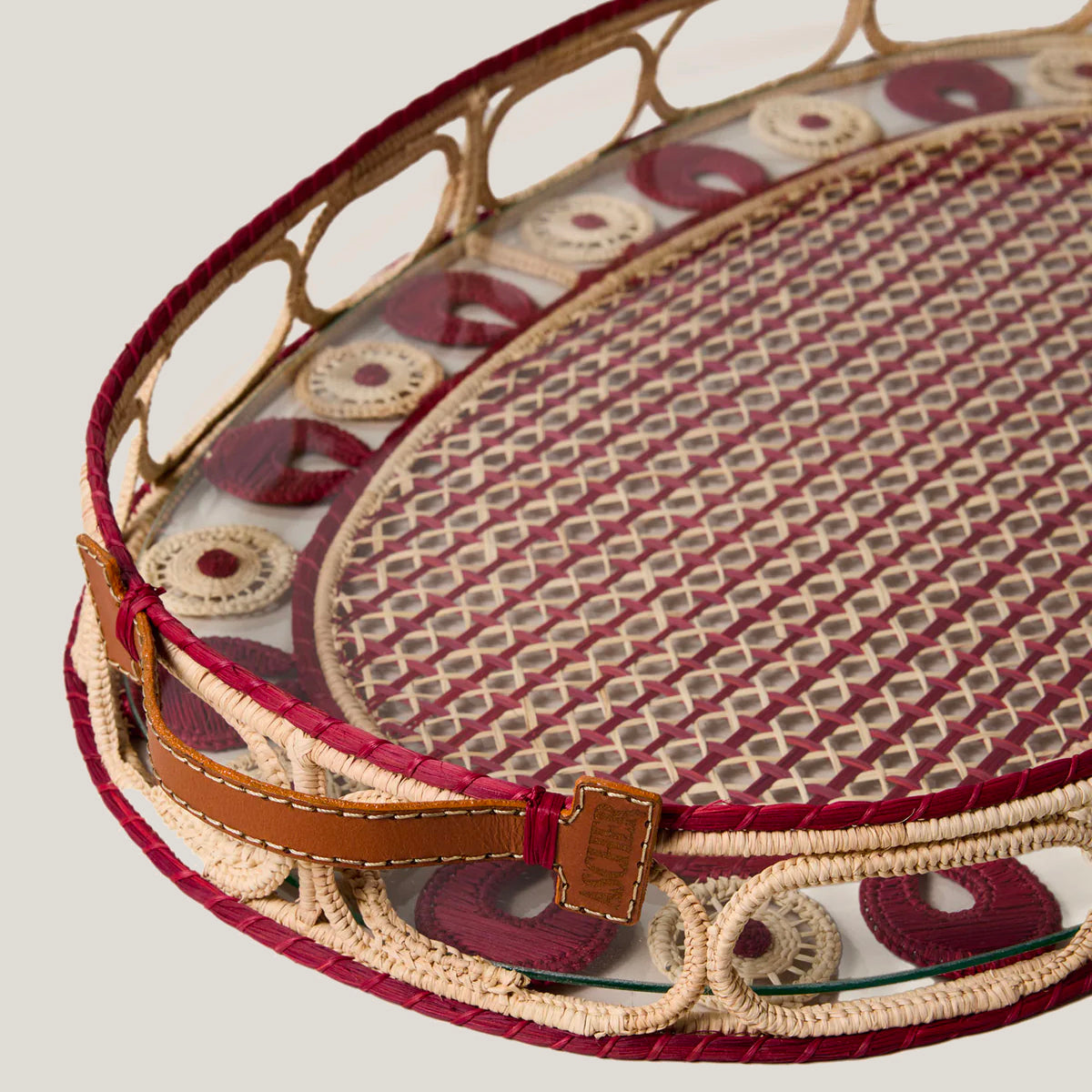 IRACA PALM LEATHER TRAY LARGE CHERRY