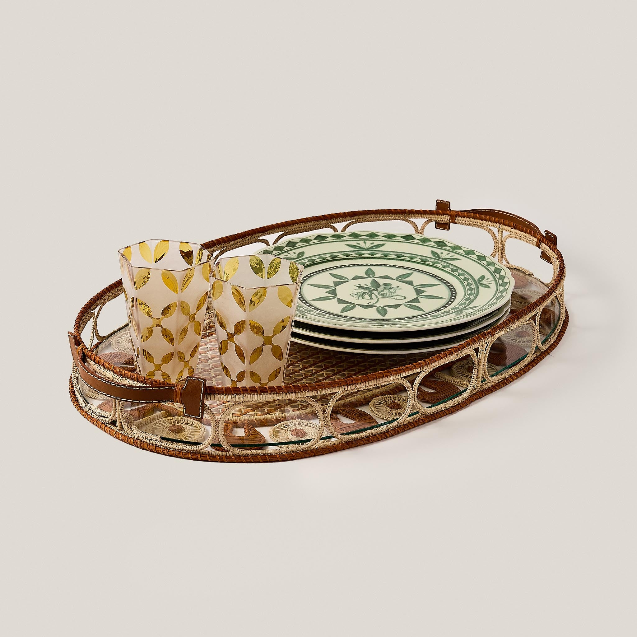 IRACA PALM LEATHER TRAY LARGE PAILLE