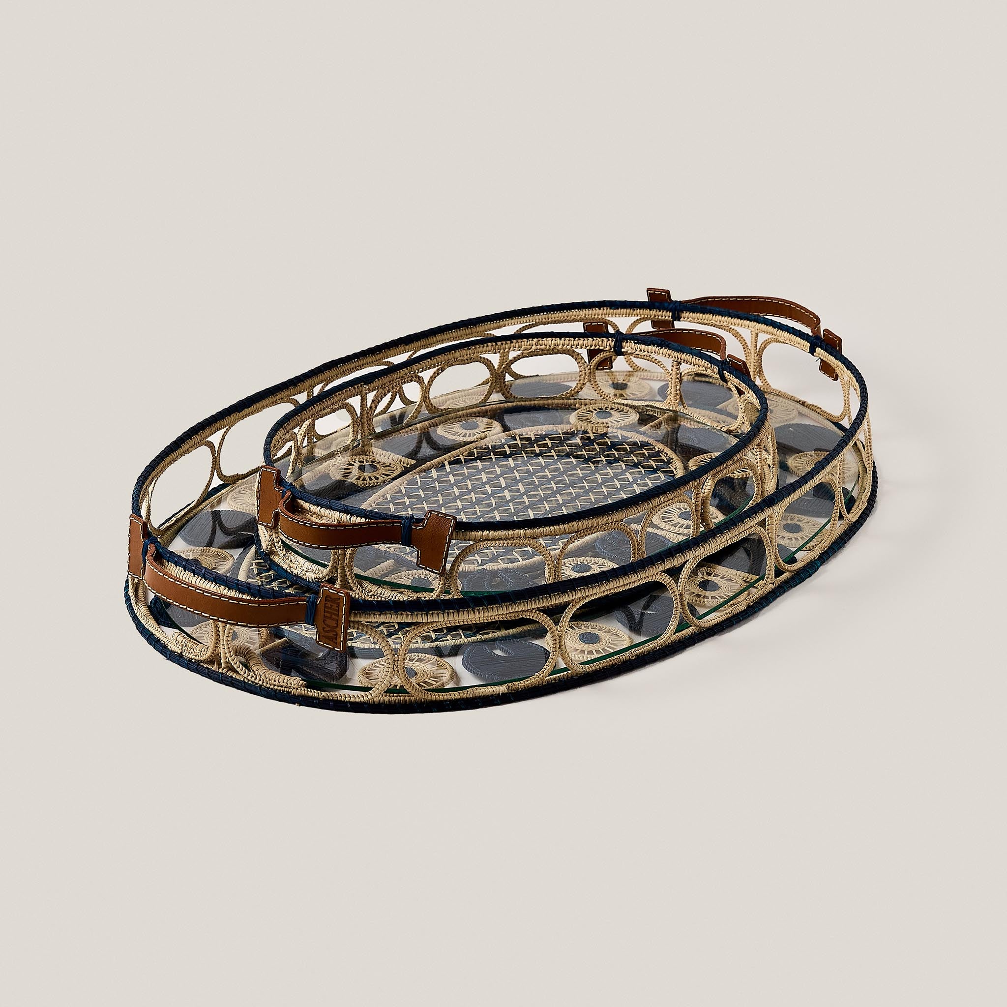 IRACA PALM LEATHER TRAY small Nuit