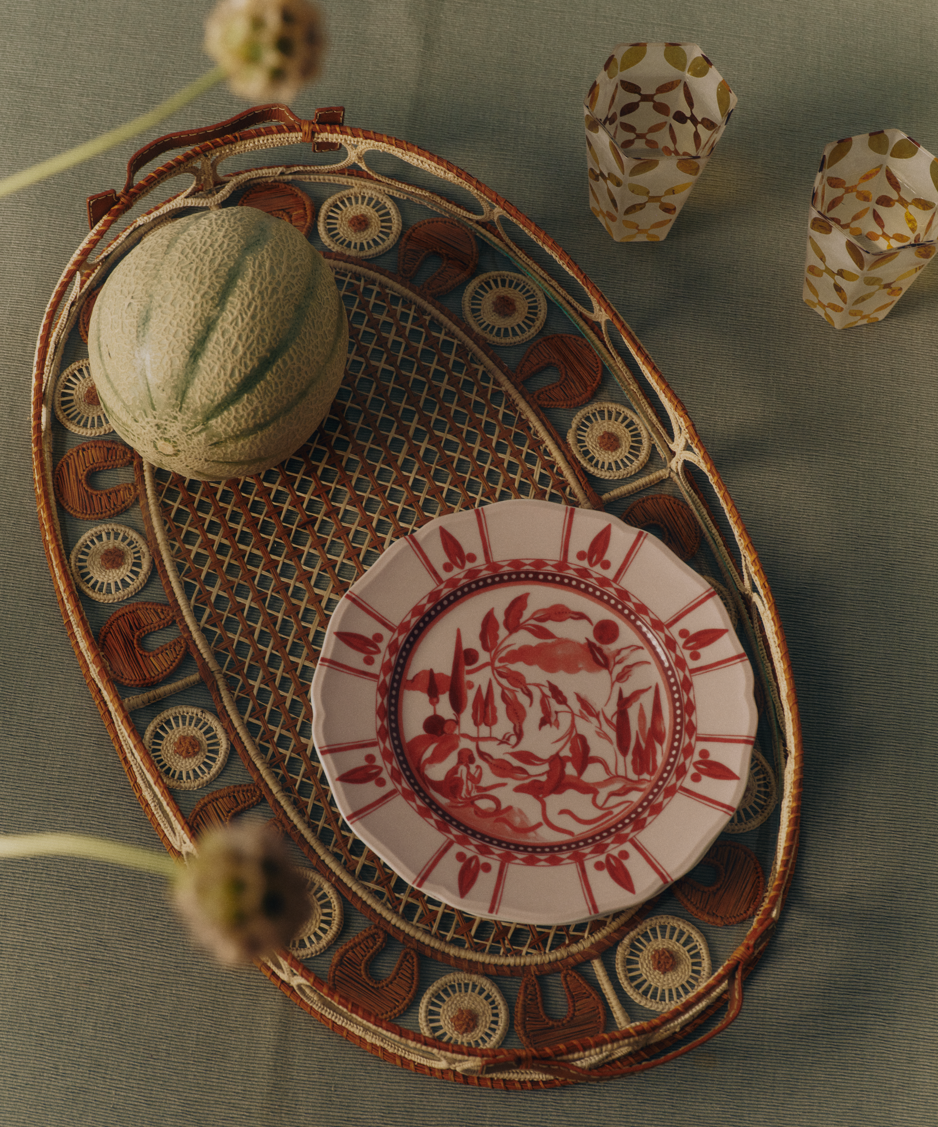 IRACA PALM LEATHER TRAY LARGE PAILLE
